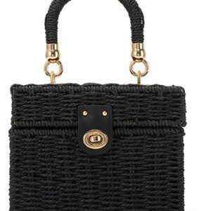 Handwoven Rattan Bag for Women Woven Straw Square Crossbody Bag Vintage Basket P